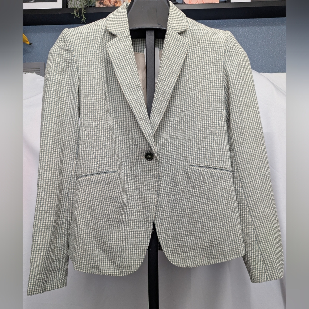 Anthropologie Current Air Women's Gingham Blazer Sage Green & Beige Size Small